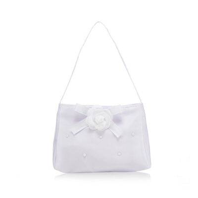 Girls' white satin pearl clutch bag